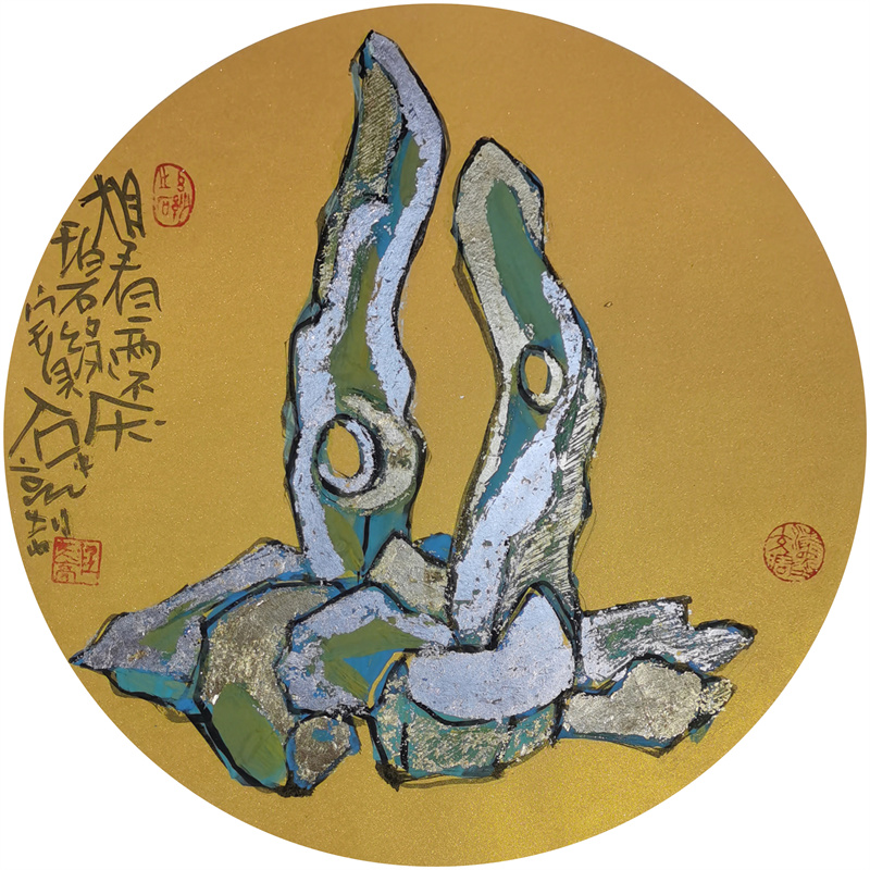 漆墨画 奇石系列 50×50cm