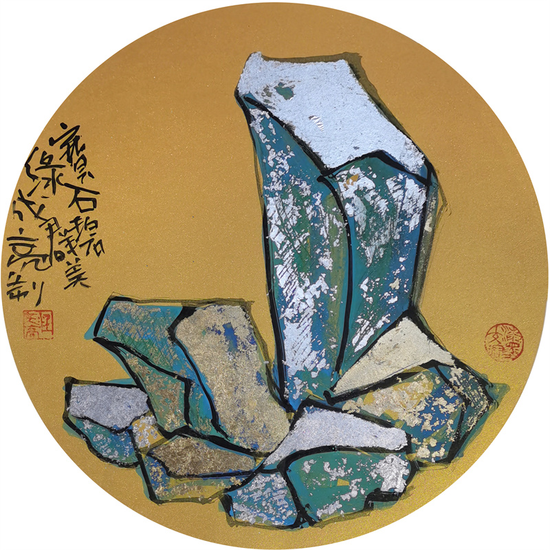 漆墨画 奇石系列 50×50cm 2)