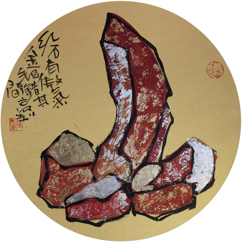 漆墨画 奇石系列 50×50cm 3)