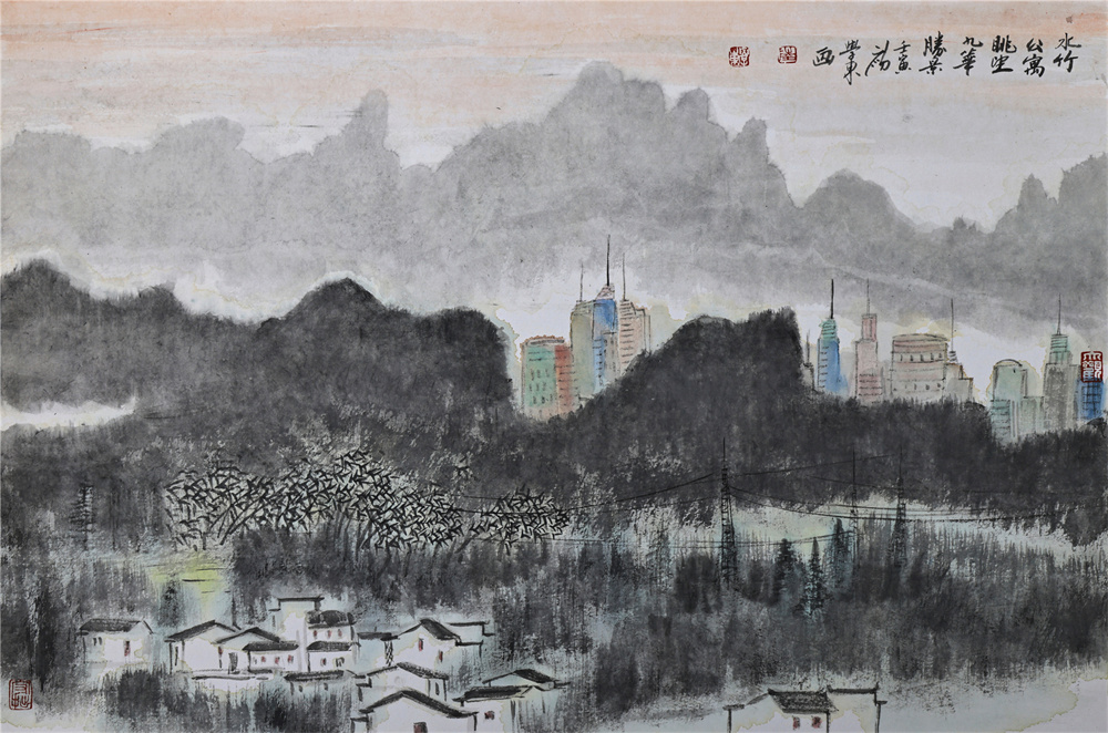 《水竹公寓眺望九华胜景》卡纸设色 66×45cm 2022年