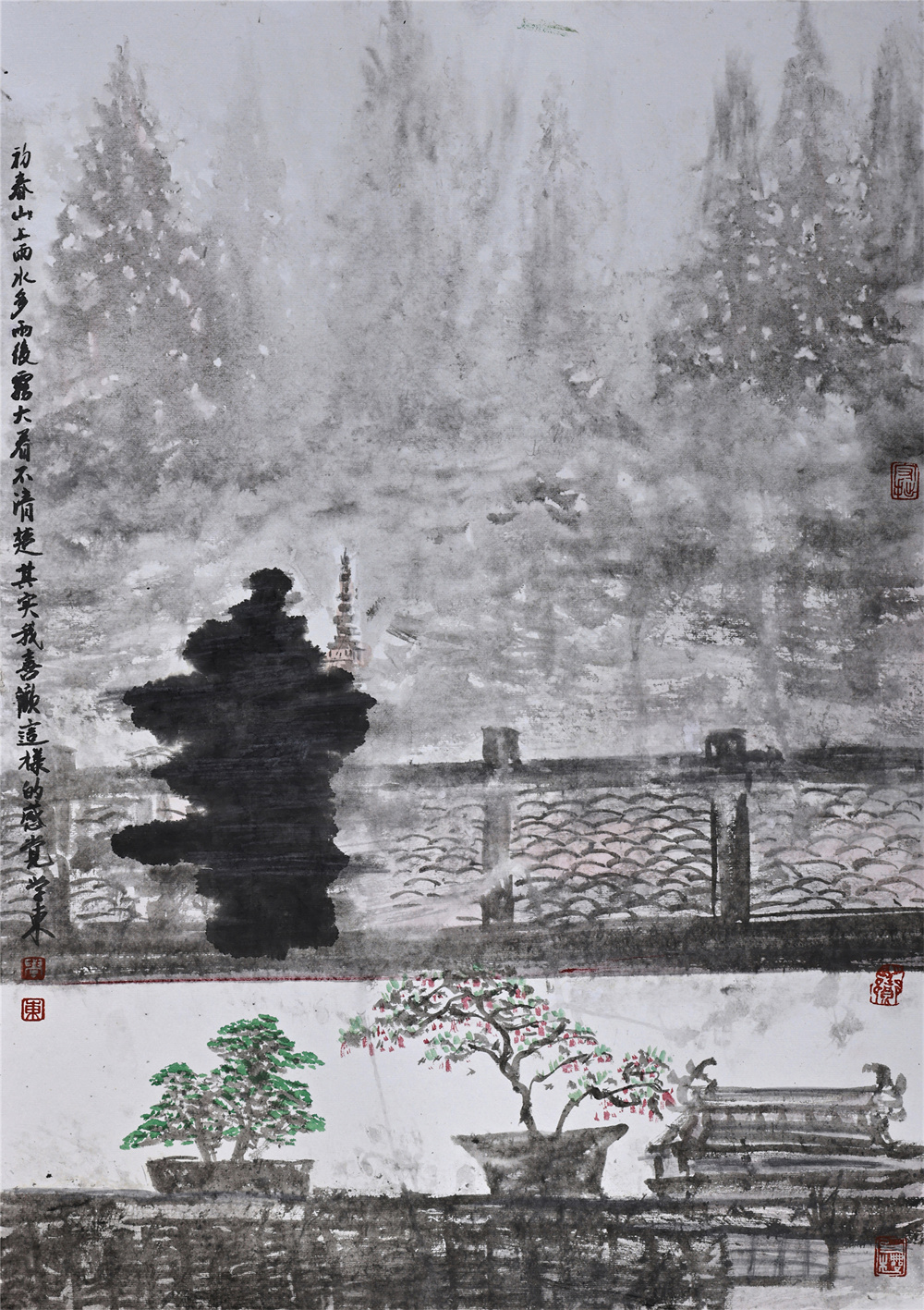 《初春山上雨水多》卡纸设色 66×45cm 2022年