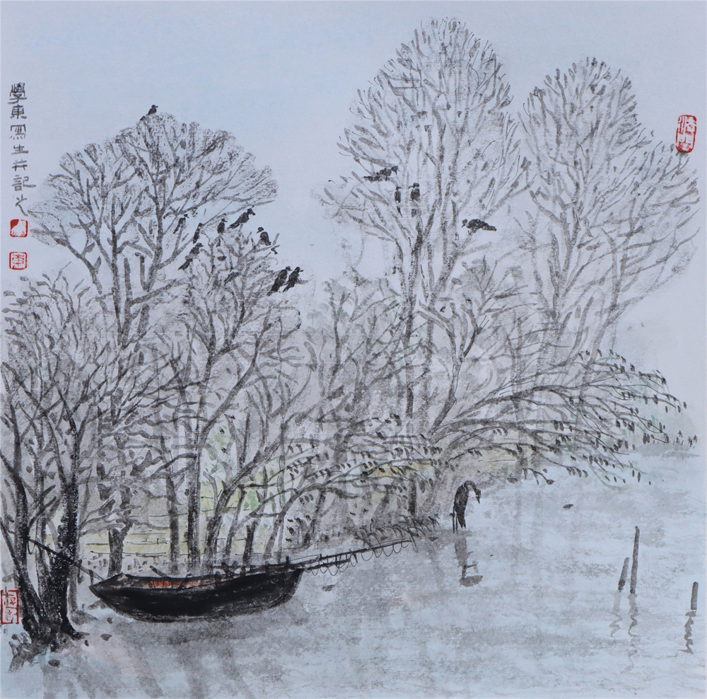 《家乡小景》卡纸设色 44×44cm 2022年