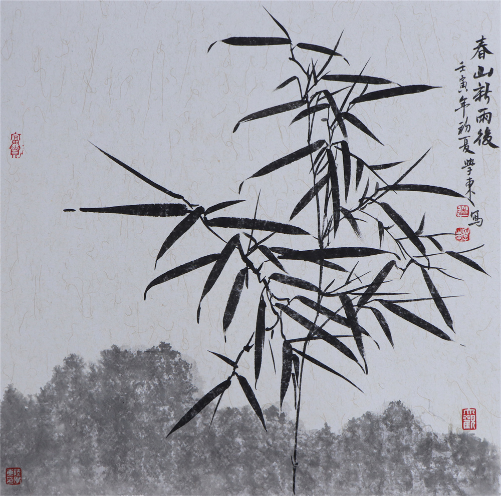 《春山新雨后》卡纸水墨 44×44cm 2022年