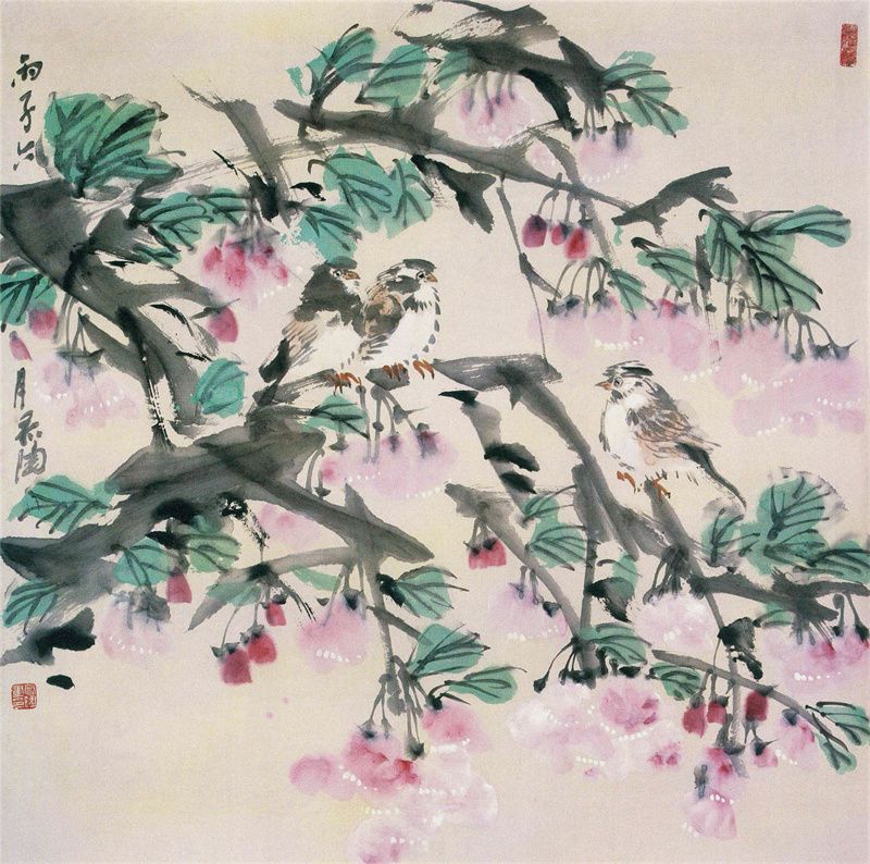 《樱花小鸟》45×45cm 1996年