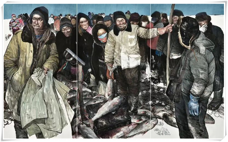 中国画纸本《查干湖的冬天》180cm×300cm