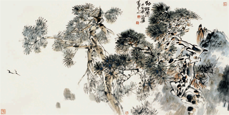 2《劲松图之一》68cm×136cm 2007年 禹化兴作品