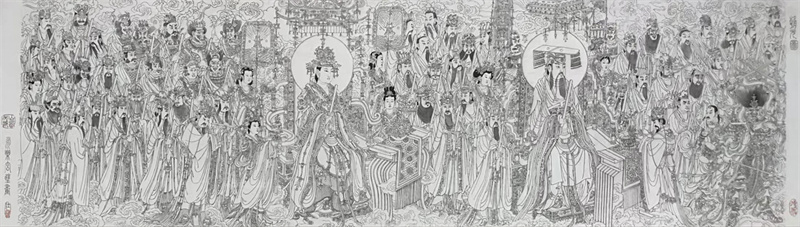 《朝元图》凹版干刻 39×142cm 2015年 山西苪城元永乐宫璧画反刻三年一成，无败刀