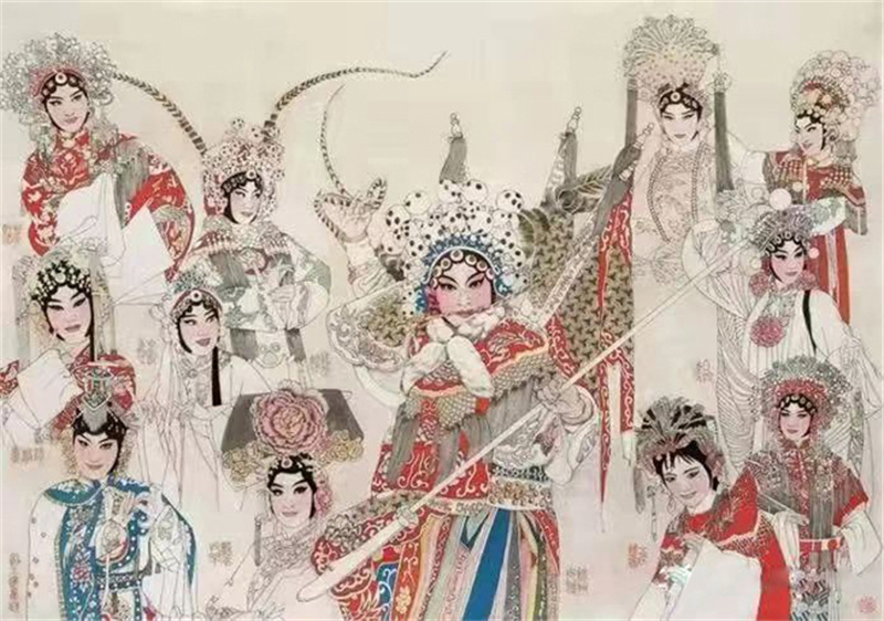 《梨园英姿》凹版手彩 64×90cm 2003年 庆香港回归十周年美展银奖