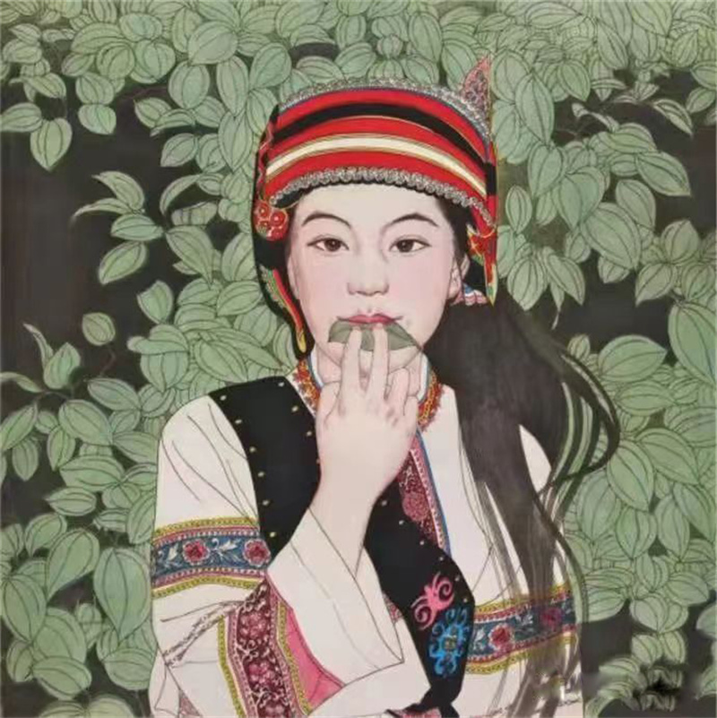 《彝家靓妹》旧版 木版水印 57×57cm 全国首届会员精晶展