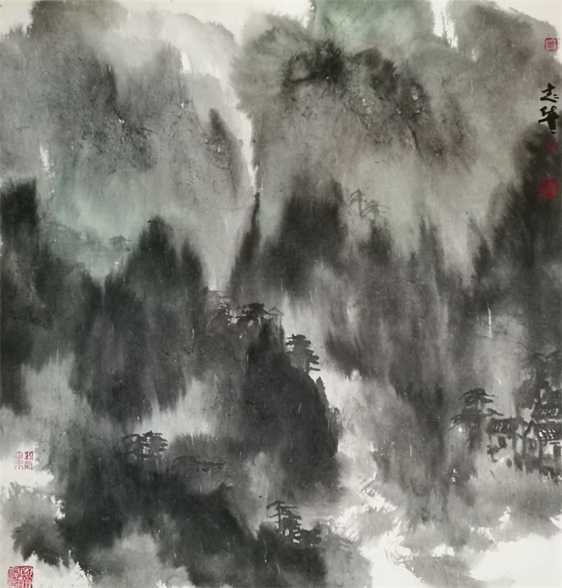 《黄山烟雨》70cm×70cm