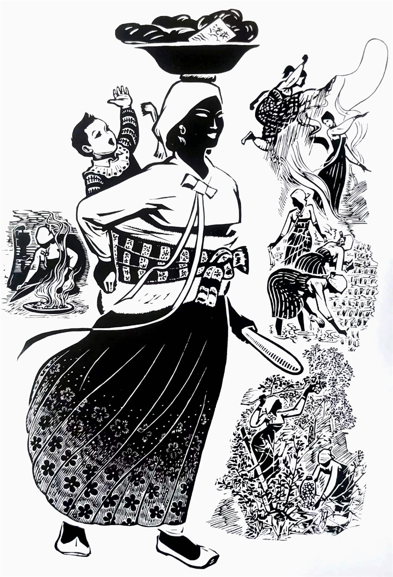 《鲜族妇女》70×95cm 木刻 1990年