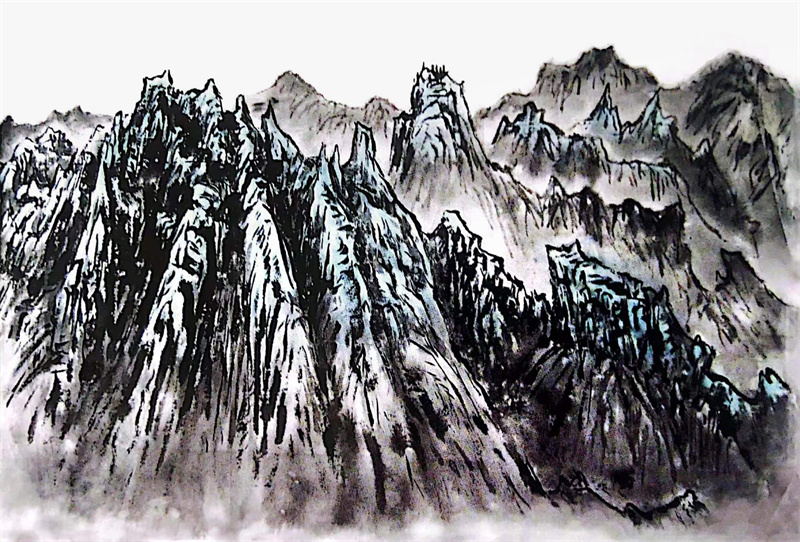 《剑峰林立》水墨画 50×80cm 1996年