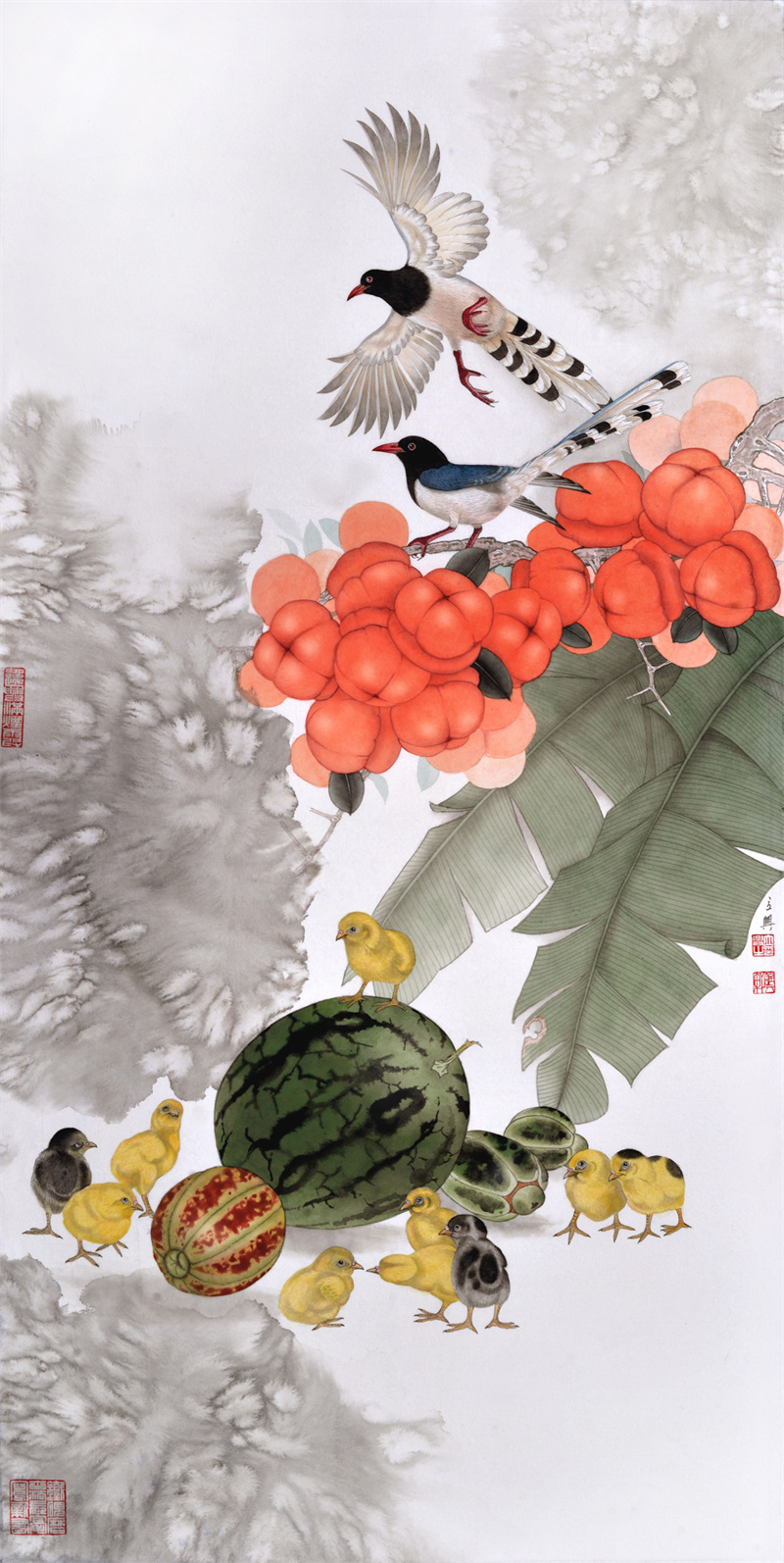 《吉祥平安喜事满园》136×68cm