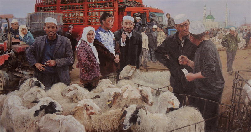 《集日》90×170cm 2018年 入选第三届中国民族美术作品双年展