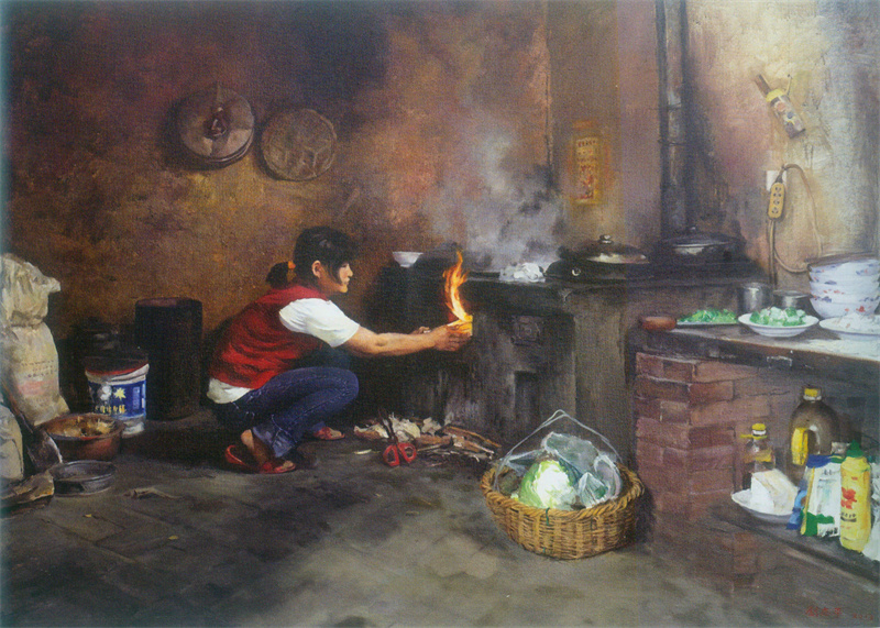 《农家厨房》100×136cm 入选2013年全国油画作品展
