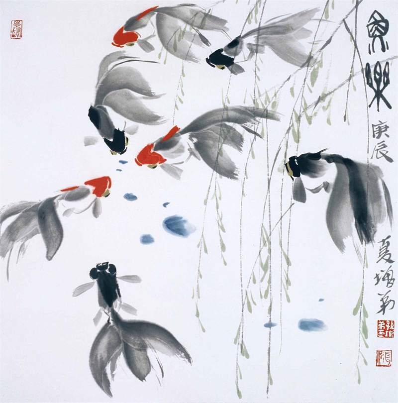 花鸟画作品《鱼乐》