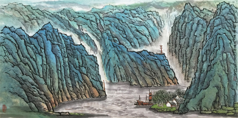 《翠绿叠叠万重山》136×68cm