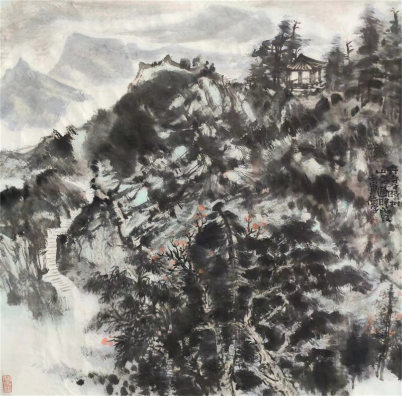 《山亭过晚霞》68×68cm