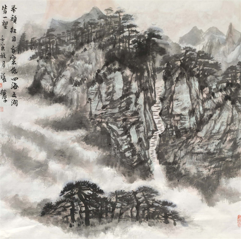 《举头红日白云低》68×68cm