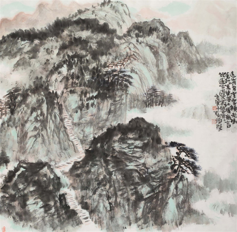 《远山峭纵云雾缭》68×68cm