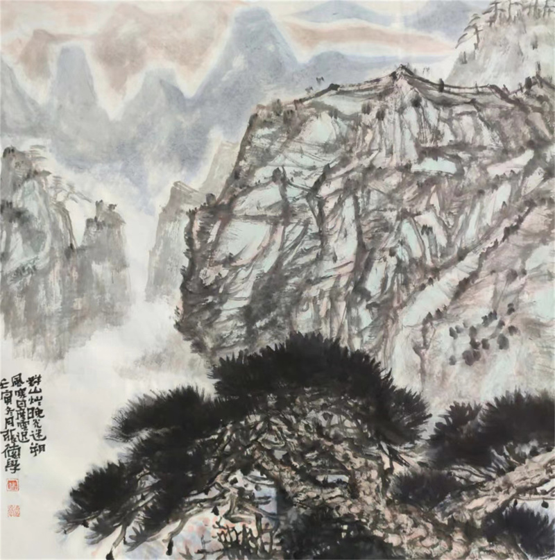 《群山灿灿晚光迷》68×68cm