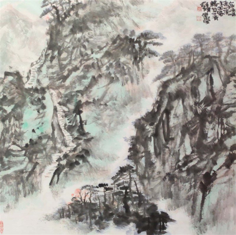 《山路崎岖通山顶》68×68cm