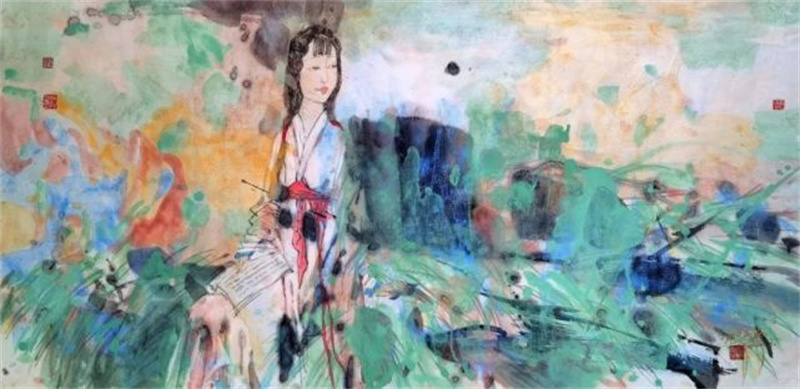 《彩墨画》68×136cm (2)