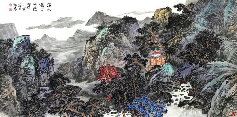 《溪水潺潺山峦翠》136cm×68cm