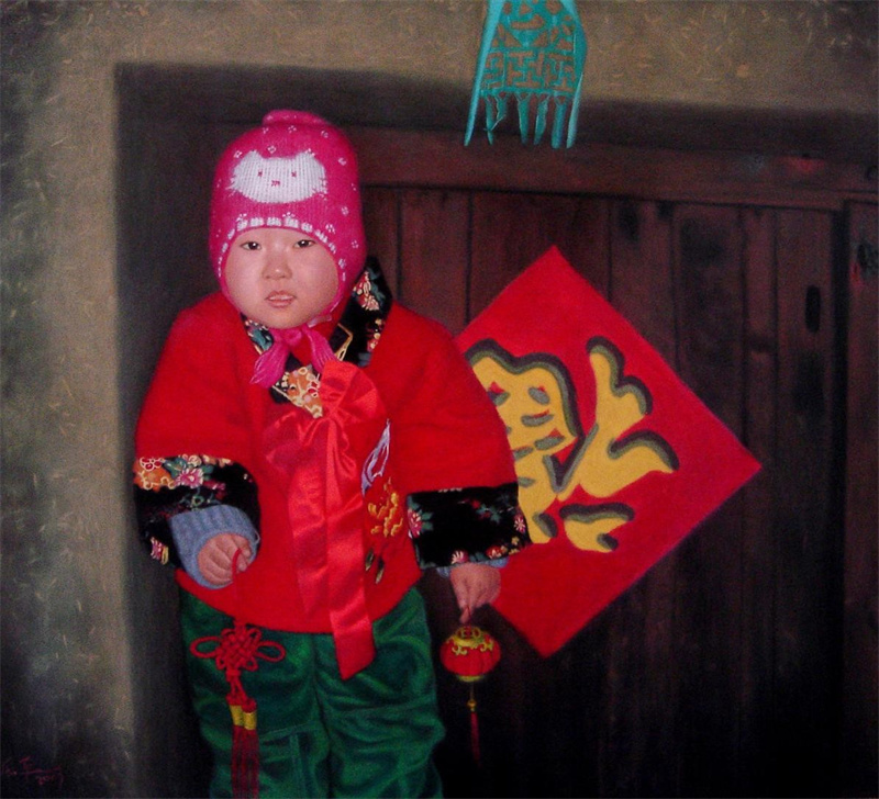 油画《送福》82×92cm 2007年