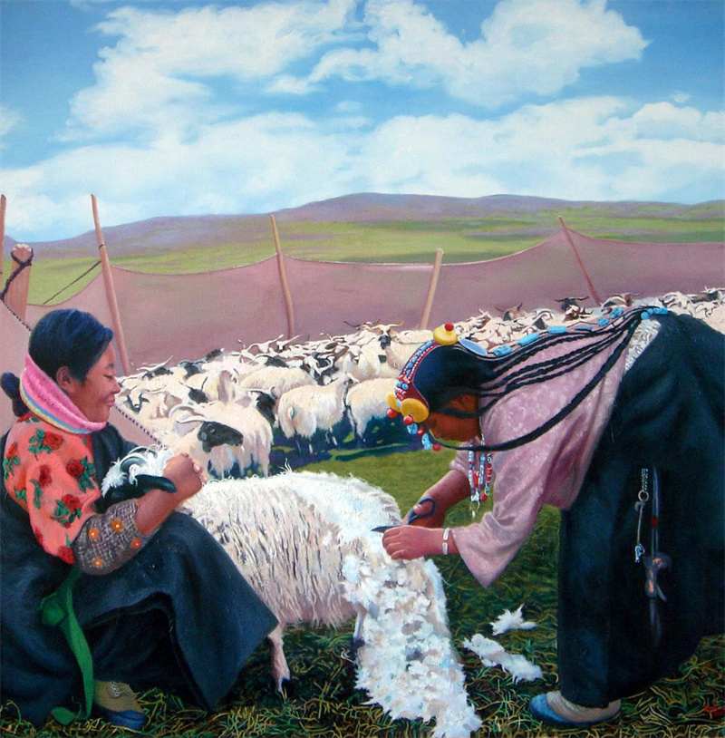 油画《美丽草原我的家》150×150cm 2008年