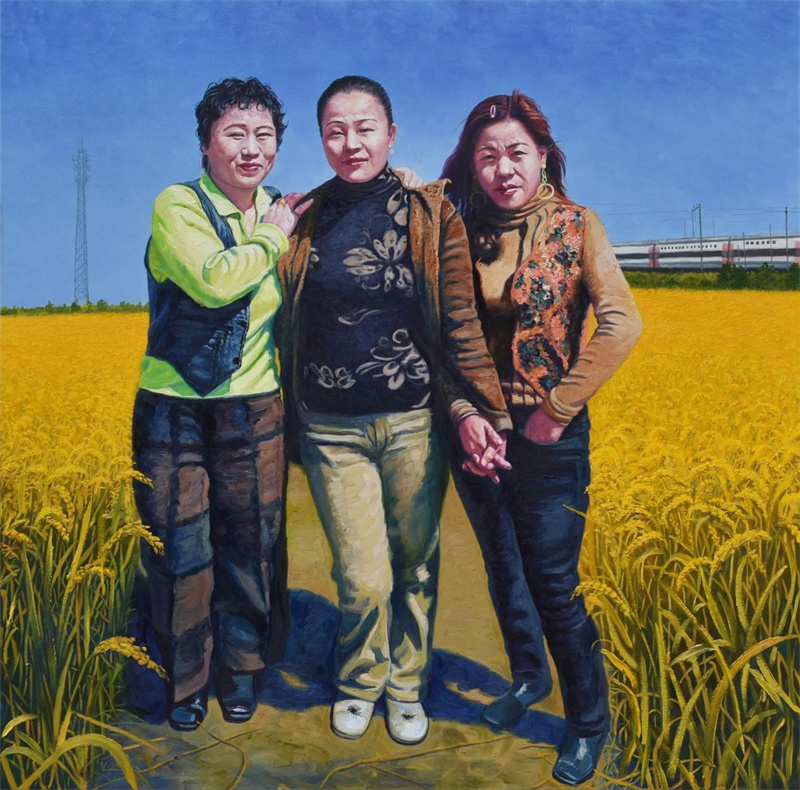 油画《乡间三姐妹》180×180cm 2022年