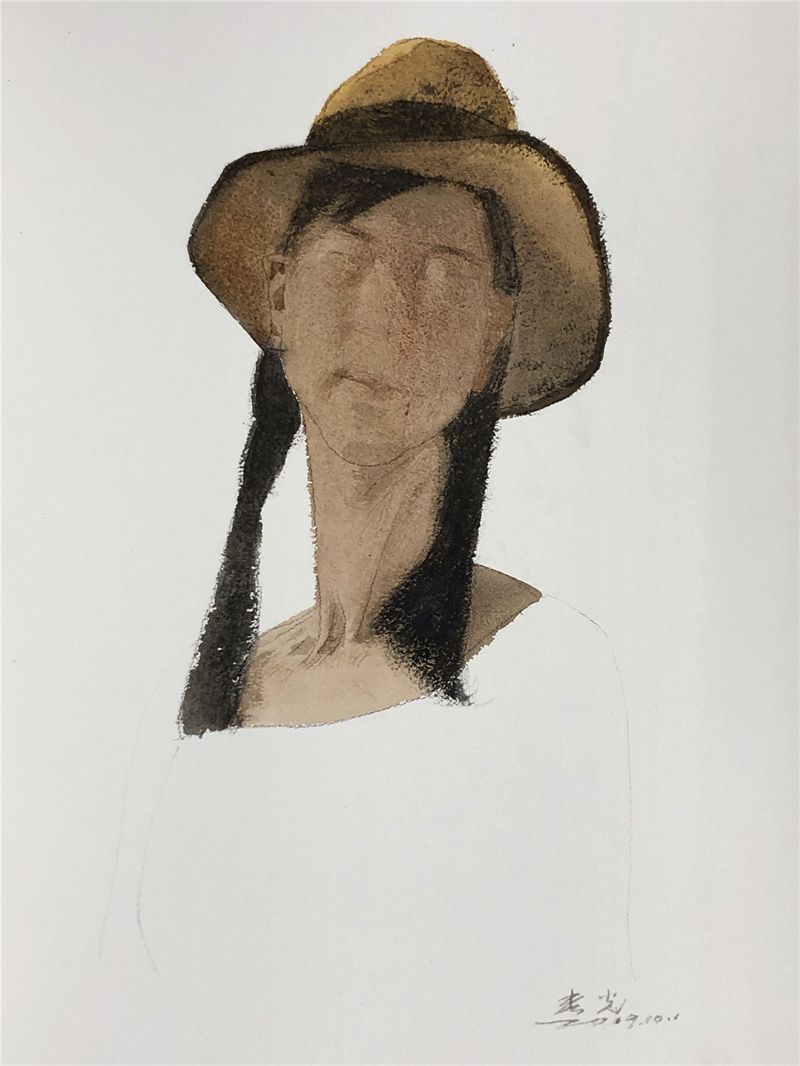 《女大学生》水性材料 41×31cm 2019年