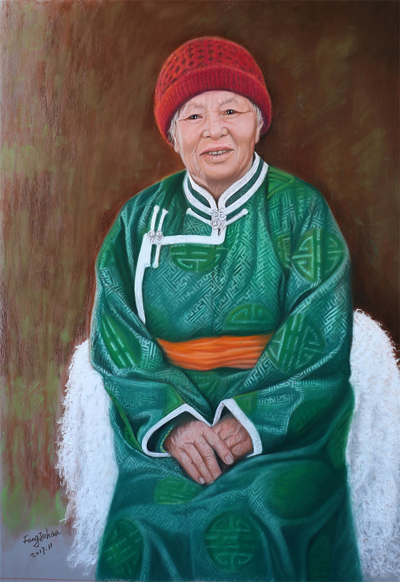 8、《草原慈母》色粉100×68cm