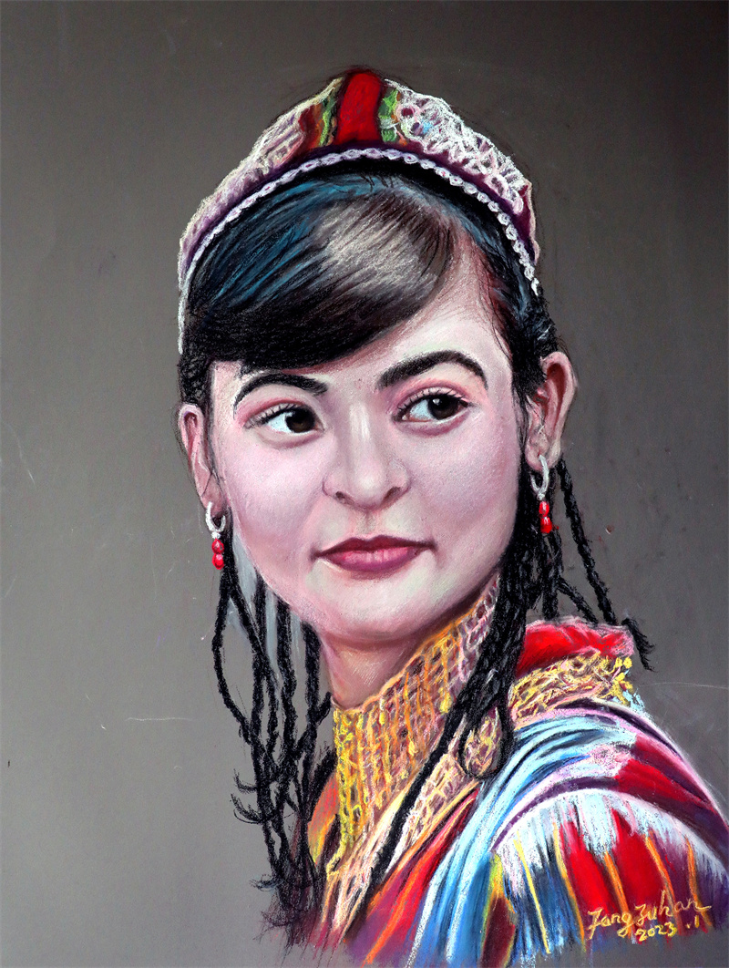 13、《回眸》色粉62×47cm