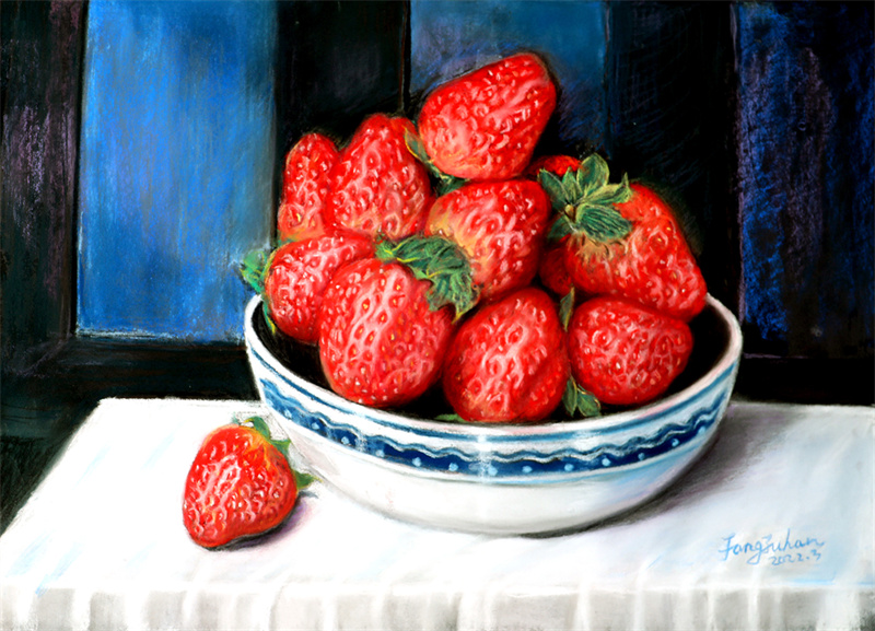 27、《草莓》色粉50×35cm )