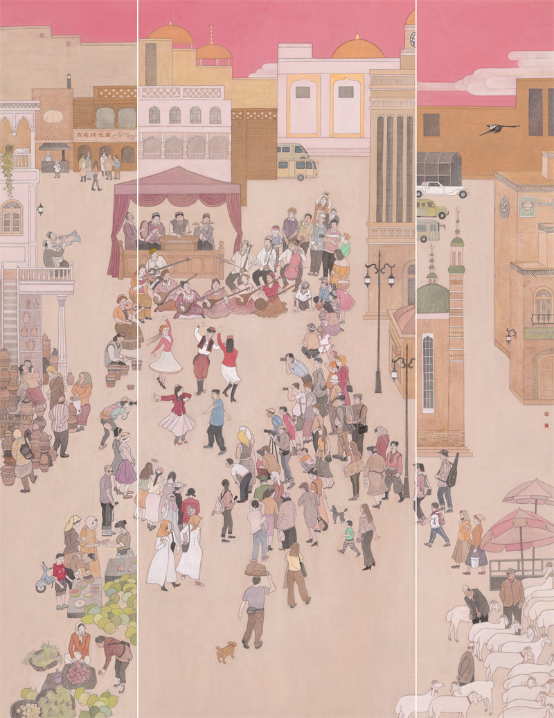 参展作品《丝路欢歌》175×210cm 2020年11月 入选第四届中国民族美术双年展